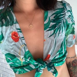 Zara tie front tropical crop top